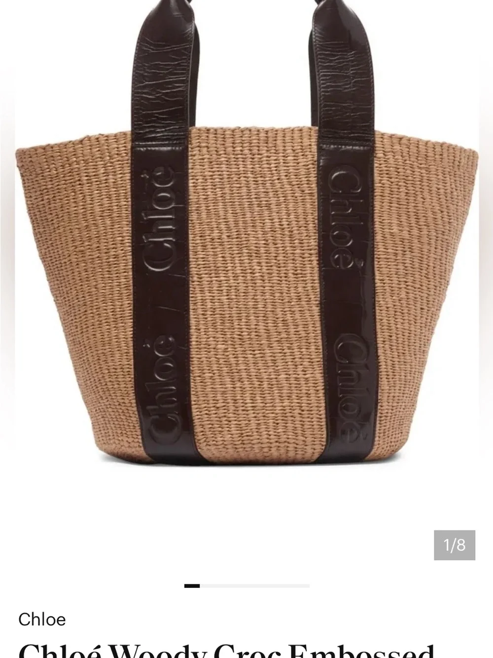 Chloe Tan Straw Tote with Dark Brown Leather Straps